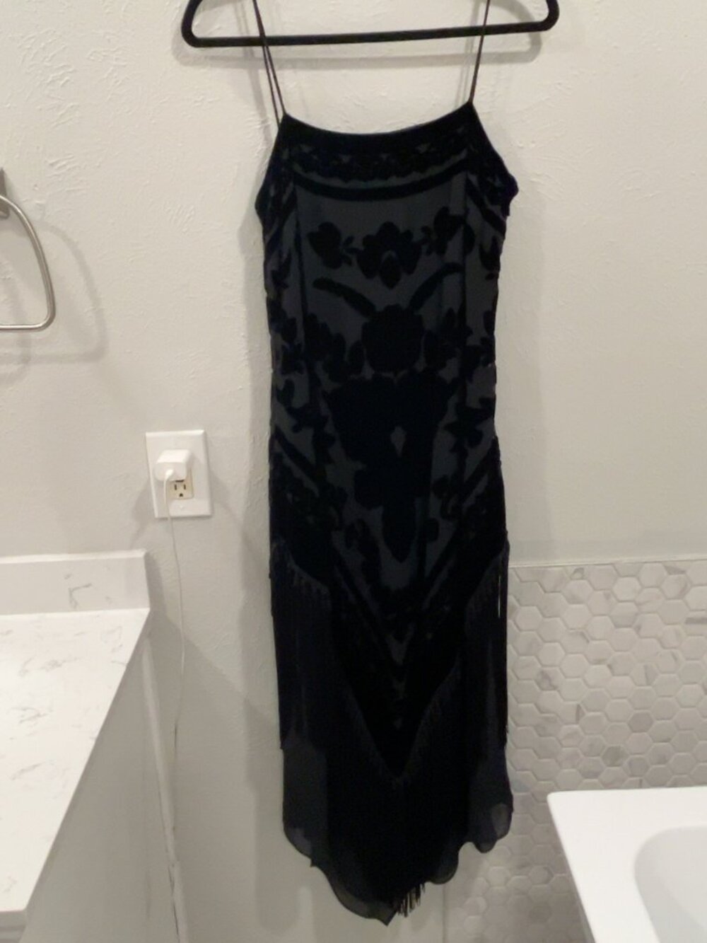 Gorgeous Black Floral Velvet Fringe Cocktail Dress - Like New • Worn Once